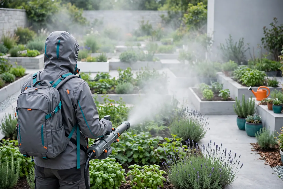 Fogging a garden for mosquitoes
